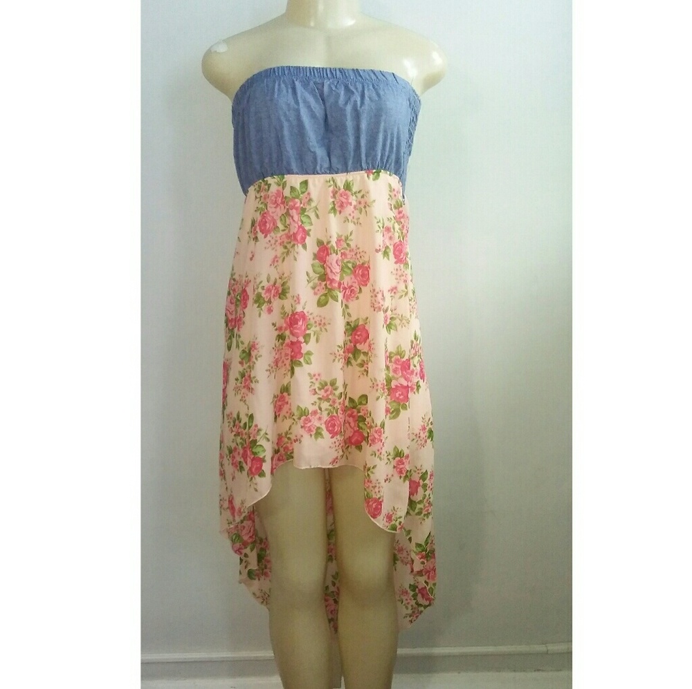 Rue21 Denim and Chiffon Strapless Hi-Low Dress